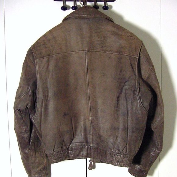 Vtg 80's Peter England Distress Brown Leather Bomber Jacket Sz M - Picture 8 of 11